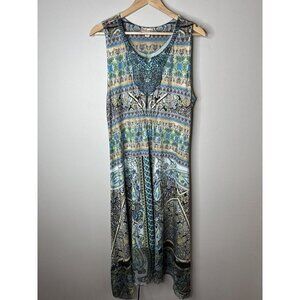 World Unity Women’s Blue Multicolor Sleeveless Stretch Maxi Dress Size XL